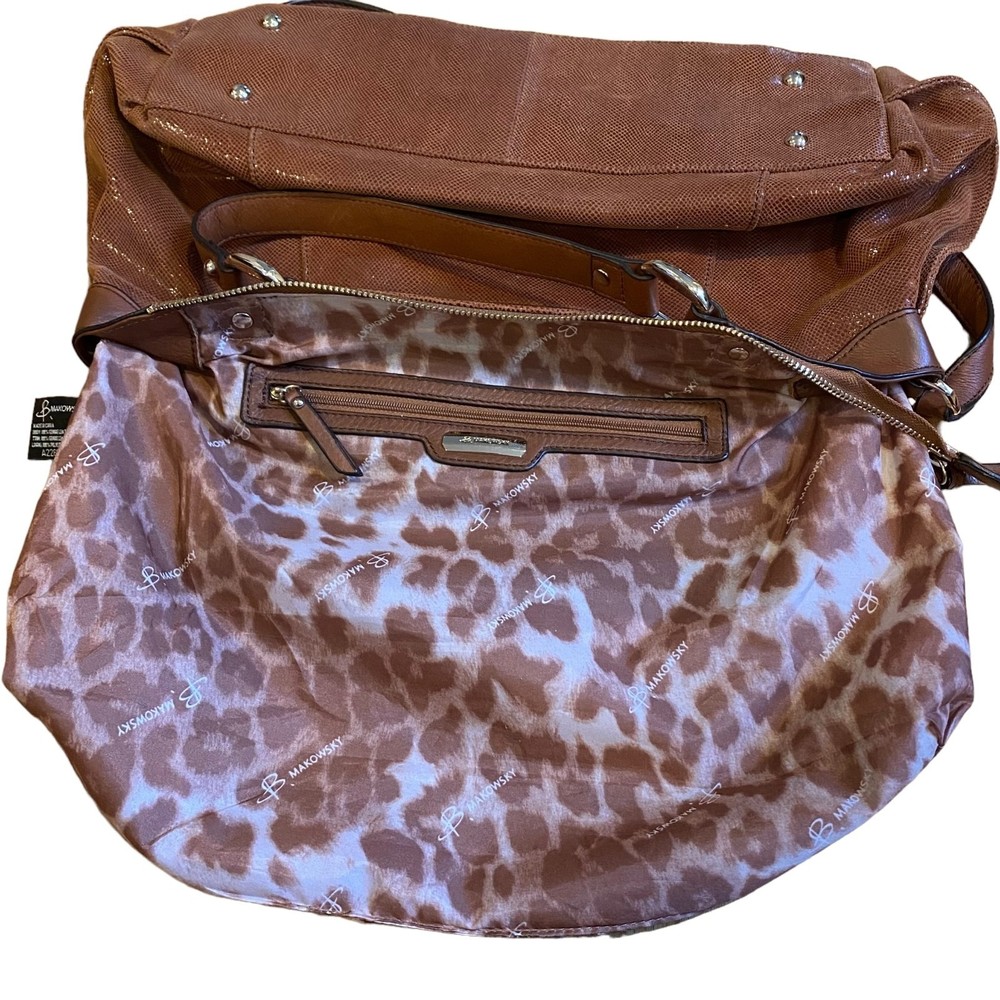 B Makowsky Brown Lombard Leather Designer Satchel Crossbody Bag - Picture 13 of 14
